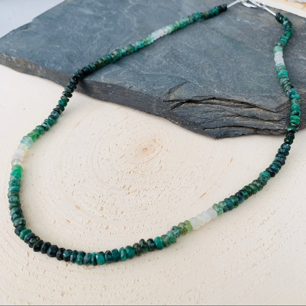 Genuine Emerald Necklace Choker shaded green Ombré color Gemstone Bead Necklace